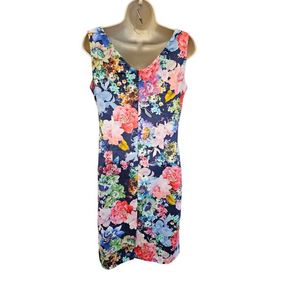 Pomodoro floral EUC dress zip back, stretch size 6 US sleevless summer ^ - Picture 2 of 7